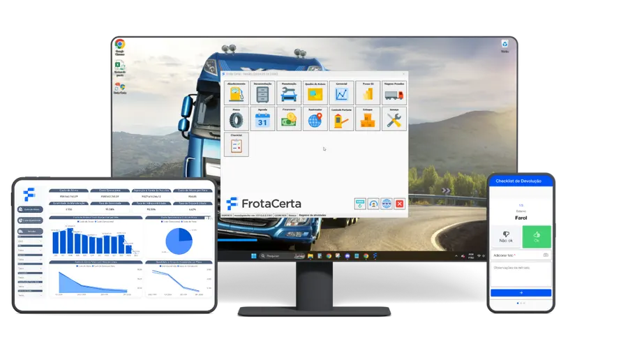 Sistema Frota Certa em computador, tablet e celular